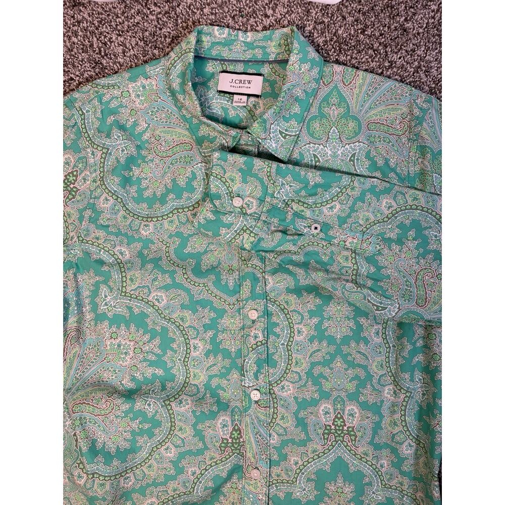 J.Crew Collection Womens 12 Green Paisley Long Sleeve Button Down Shirt Top - Picture 8 of 9